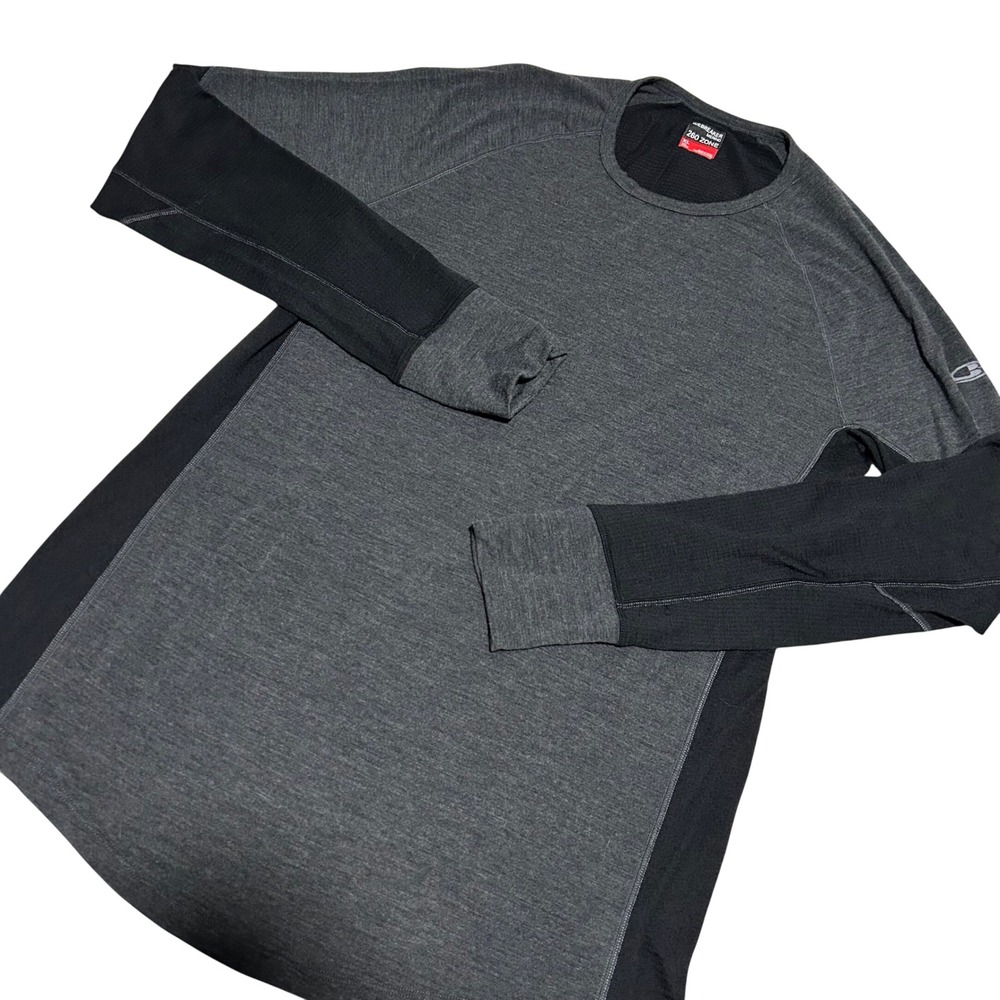 Icebreaker 260 Zone Base Layer Mens XL Gray Black Merino Wool Long Sleeve Base